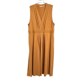 Soft Surroundings Womens Athena Maxi Tank Dress 2X Honey Gold Pockets Pleated